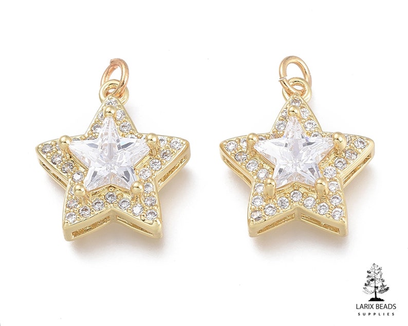 Rhinestone Star Charm Cubic Zirconia Star Charm 1 piece CH-172 15mm CZ Charms