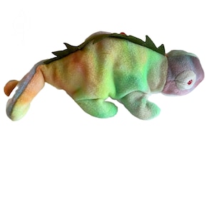 Vintage '90s Rainbow Tie Dye Iggy Beanie Baby - First Gen Edition | Ultra-Rare, Mint Condition Collectible with Unique Production Errors