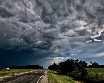 Thunderstorm Rolling In, Rural Kansas Road - Fine Art Photography | Print or Framed