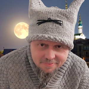 Knitted Cat Ear Hat Beanie. Playful Cat Ear Beanie in Gray - Purrrfect Winter Style