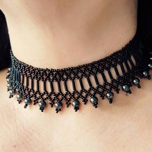 Black Choker Necklace.Black Gothic Choker Necklace.Goth Choker Necklace.Tatoo Choker.Gemstones Choker.Hematite Choker Necklace.Gift for her