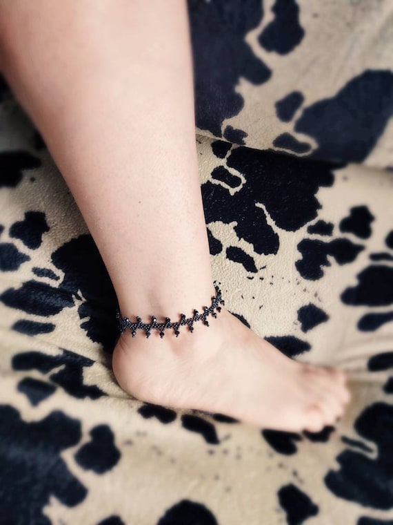 Schwarzes Perlen FuBkettchen. Gothic FuBkettchen. Gothic FuBkettchen. Schwarzes Strand FuBkettchen. Schwarzer Strand Schmuck. Tattoo FuBkettchen.Sommer Schmuck. Etsy