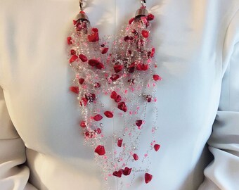 Red Jasper Drip Necklace, Illusion Choker (50cm)