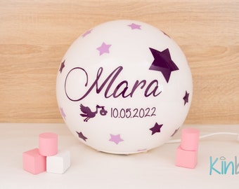 Lamp with name, Ø 25 cm, lamp children's room, gift birth with star and date, summer-plum and lilac