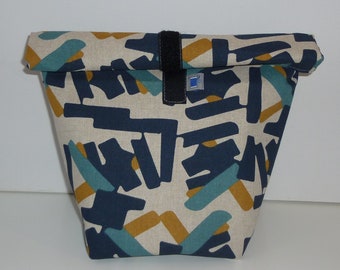 Lunchbag Baumwolle/Wachstuch, Lunchtasche aus Canvasstoff und Wachstuch, Lunchbag - Sreifenmix