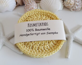 Kosmetikpads in gelb, 3x Abschminkpads, gehäkelt, Pads für Gesichtspflege, Makeup Pads, Zero Waste