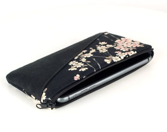 UNIQUE PIECE - mobile phone pouch 15.5 cm, smartphone pouch made of fabric, floral mobile phone case, gift for women