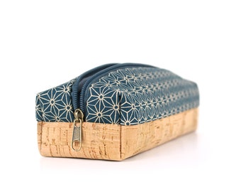 Pencil Case boxy with Cork & Asanoha pattern