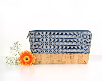 pencil case with cork and blue japanes fabric