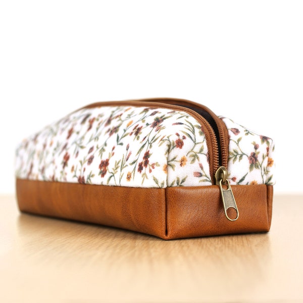Pencil Case boxy with scattered flowers and tendrils