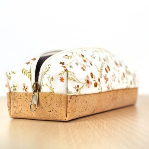 Pencil Case boxy with Cork & Flowers