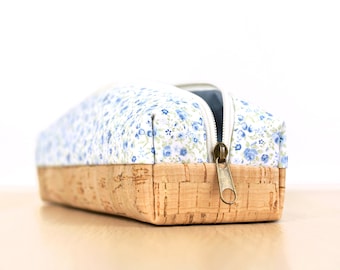 Pencil Case boxy with Cork & Flowers