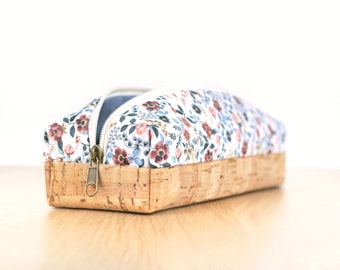 Pencil Case boxy with Cork with flowers