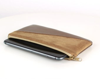 Stoff-Handytasche 16.5 cm, Smartphonetasche, Handy-Schutzhülle, Geschenk für Frauen, Handytasche kupfergold