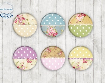 229 - shabby chic punten rozen motief Cabochon Glas Cabochons Handgemaakte Foto Glas Cabs Rond, Illustratie Cabochon, Afbeelding Glas Cabochon