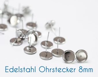 Stainless steel stud earrings for 8 mm cabochon silver