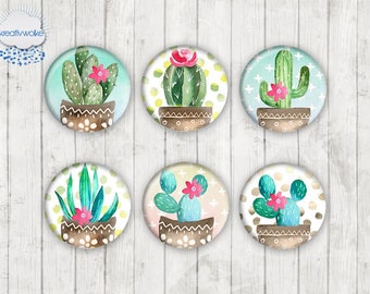 944 - Cactus Flowerpot Cactus Flower Motif Cabochon Glass Cabochons Handmade Photo Glass Cab Round,Illustration Cabochon,Image Glass Cabochon