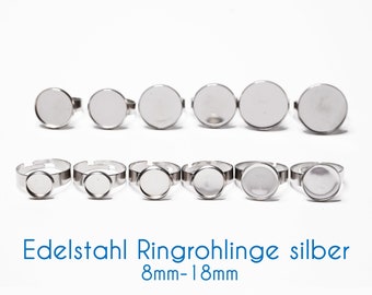 Edelstahl Ringrohlinge silber 8mm-18mm Fassung