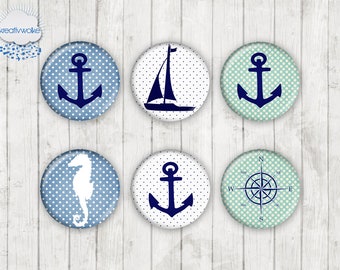 916 - Anchor Maritime Sailor Boat Motif Cabochon Glass Cabochons Handmade Photo Glass Cabs Round,Illustration Cabochon,Image Glass Cabochon