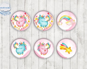 908 - Unicorn Rainbow Star Motief Cabochon Glas Cabochons Handgemaakte Foto Glas Cabs Rond, Illustratie Cabochon