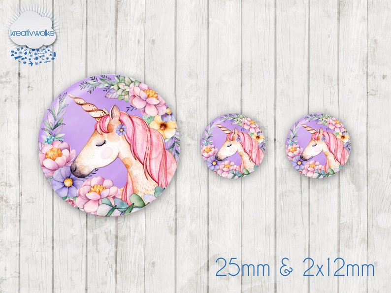 Motiv Cabochon-Set Nr 49254 Einhorn Blumen floral afbeelding 1