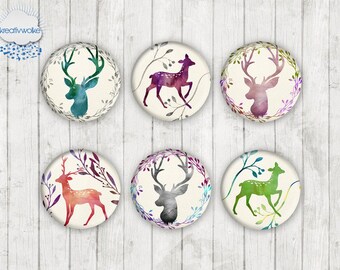 270 - Deer Deer Antler Fawn Motif Cabochon Glass Cabochons Handmade Photo Glass Cabs Round,Illustration Cabochon,Image Glass Cabochon