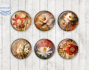 1804 - Blüten Lilie Lotus floral Motiv Cabochon Glass Handmade Photo Glass Cabs Round, Illustration Cabochon,Image Glass Cabochon