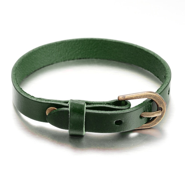 Bracelet dark green, real leather, 26 cm long