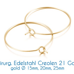Chirurgische roestvrijstalen oorringen goud 21 gauge Ø 15 mm, 20 mm, 25 mm afbeelding 1