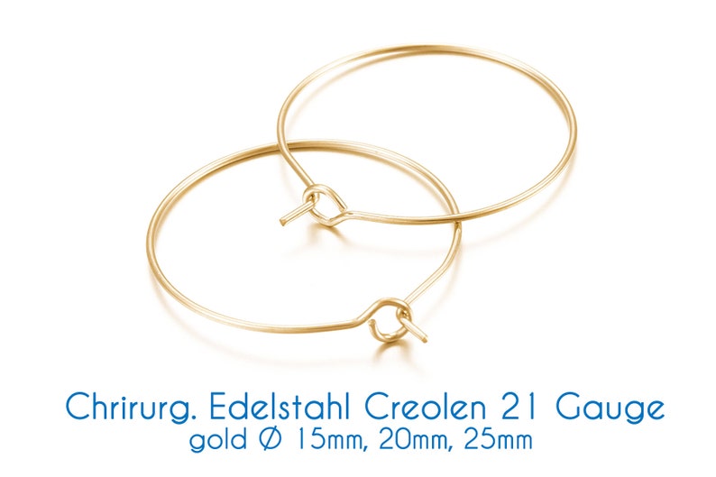 Chirurgische roestvrijstalen oorringen goud 21 gauge Ø 15 mm, 20 mm, 25 mm afbeelding 1