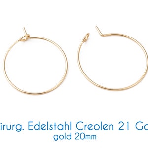 Surgical stainless steel hoop earrings gold 21 gauge Ø 15 mm, 20 mm, 25 mm image 3