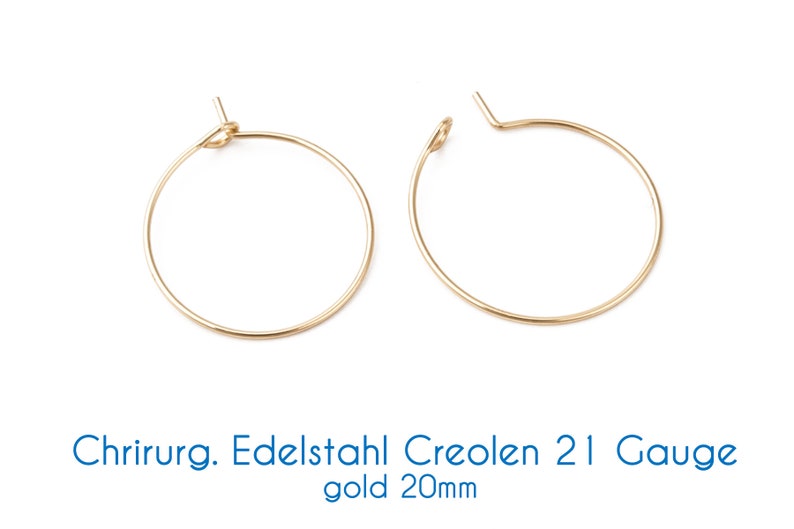 Surgical stainless steel hoop earrings gold 21 gauge Ø 15 mm, 20 mm, 25 mm image 3
