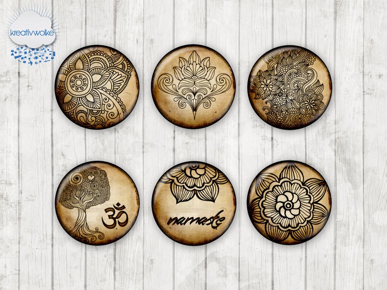 472 Om Yoga Mandala vintage motif Cabochon Glass Cabochons Handmade Photo Glass Cabs Round,Illustration Cabochon,Image Glass Cabochon image 1