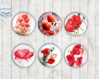 1215 - Mohn Blüte Blume floral Motiv Cabochon Glass Cabochons Handmade Photo Glass Cabs Round,Illustration Cabochon,Image Glass Cabochon