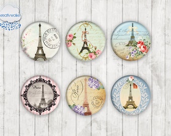 040 - Paris shabby chic eiffel Motiv Cabochon Glass Cabochons Handmade Photo Glass Cabs Round,Illustration Cabochons,Image Glass Cabochon