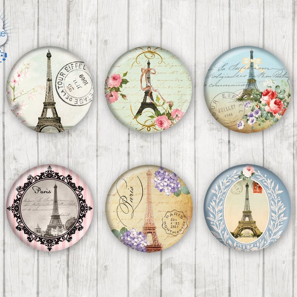 040 - Paris shabby chic eiffel Motif Cabochon Verre Cabochons Fait à la main Photo Verre Cabs Rond,Illustration Cabochons,Image Verre Cabochon