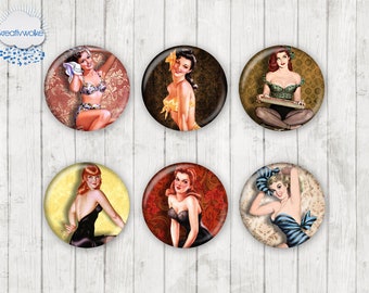 067 - PinUp Frau 50er Rockabilly Motiv Cabochon Glass Cabochons Handmade Photo Glass Cabs Round,Illustration Cabochon,Image Glass Cabochon