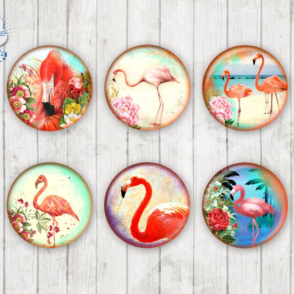 395 - Flamant Tropical Bird Rose Motif Cabochon Verre Cabochons Fait à la main Photo Verre Cabs Rond,Illustration Cabochon,Image Verre Cabochon