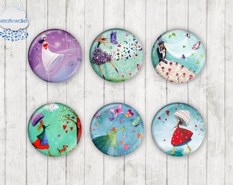 071 - Fairy Elven Flowers Fairy Tale Motif Cabochon Glass Cabochons Handmade Photo Glass Cabs Round,Illustration Cabochon,Image Glass Cabochon