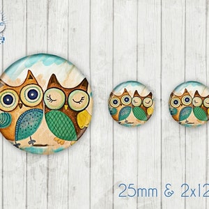 Motif Cabochon Set No. 49005 Owl Owl Pair Eagle Owl