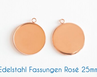 Edelstahl Fassung für 25mm-Cabochons in rosé gold