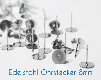 Edelstahl-Ohrstecker mit Pad für 8mm-Cabochon silber