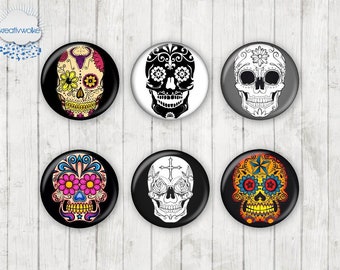 1022 - Totenkopf Sugar Skull Motiv Cabochon Glass Cabochons Handmade Photo Glass Cabs Round,Illustration Cabochon,Image Glass Cabochon