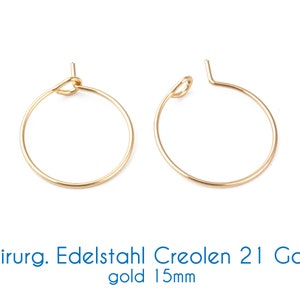 Chirurgische roestvrijstalen oorringen goud 21 gauge Ø 15 mm, 20 mm, 25 mm afbeelding 2
