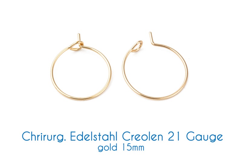 Surgical stainless steel hoop earrings gold 21 gauge Ø 15 mm, 20 mm, 25 mm image 2
