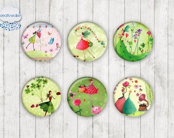 069 - Fee Elfen Blüten Märchen Motiv Cabochon Glass Cabochons Handmade Photo Glass Cabs Round,Illustration Cabochon,Image Glass Cabochon