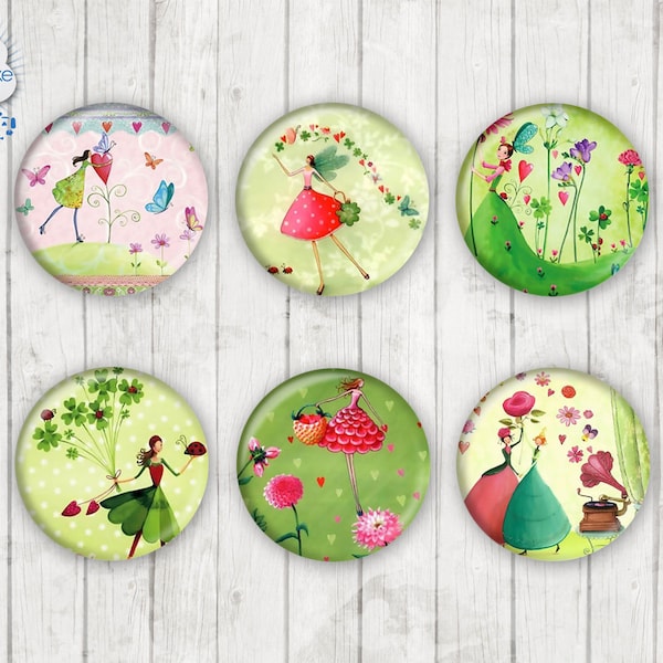 069 - Fee Elfen Blüten Märchen Motiv Cabochon Glass Cabochons Handmade Photo Glass Cabs Round,Illustration Cabochon,Image Glass Cabochon