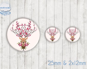 Motiv Cabochon-Set Nr 49545 Hirsch Reh Geweih