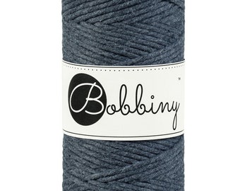 Macrame yarn 3 mm "Charcoal" 100% recycled cotton, bobbiny
