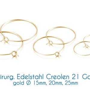 Surgical stainless steel hoop earrings gold 21 gauge Ø 15 mm, 20 mm, 25 mm image 5